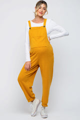 Yellow Front Pocket Knit Maternity Overalls