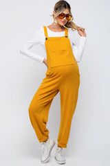 Yellow Front Pocket Knit Maternity Overalls