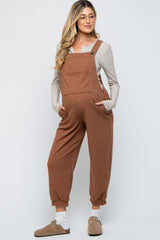 Mocha Front Pocket Knit Maternity Overalls