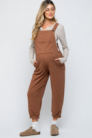 Mocha Front Pocket Knit Maternity Overalls