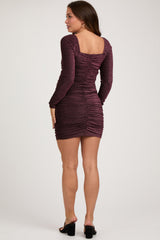 Black Burgundy Glitter Ruched Maternity Fitted Dress