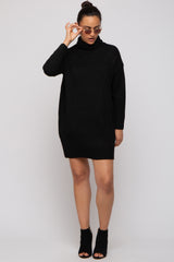 Black Turtleneck Maternity Sweater Mini Dress