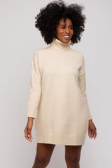 Beige Turtleneck Sweater Mini Dress