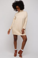 Beige Turtleneck Sweater Mini Dress