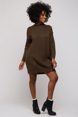 Olive Turtleneck Maternity Sweater Mini Dress