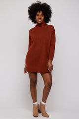 Rust Turtleneck Sweater Mini Dress