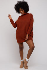 Rust Turtleneck Sweater Mini Dress