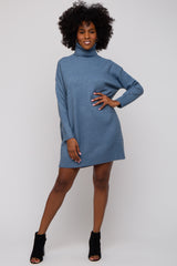 Blue Turtleneck Maternity Sweater Mini Dress