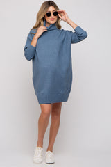 Blue Turtleneck Maternity Sweater Mini Dress