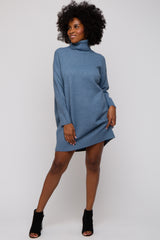 Blue Turtleneck Sweater Mini Dress