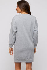 Heather Grey Long Sleeve Fleece Lined Maternity Dress