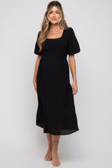 Black Square Neck Maternity Midi Dress