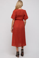 Rust Square Neck Maternity Midi Dress