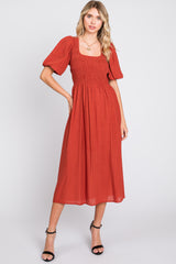 Rust Square Neck Midi Dress