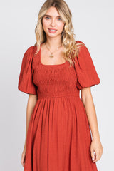 Rust Square Neck Midi Dress