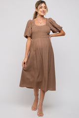 Mocha Square Neck Maternity Midi Dress