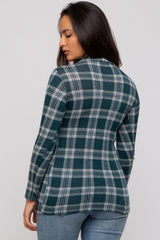 Green Plaid Mock Neck Brushed Long Sleeve Top