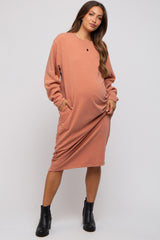 Rust Oversized Maternity Sweatshirt Midi Dress