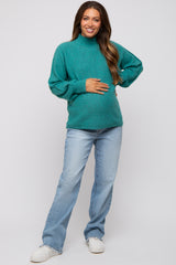 Teal Mock Neck Maternity Sweater