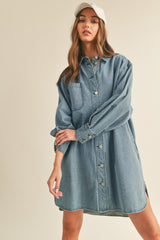 Blue Denim Button Up Front Pocket Maternity Dress