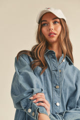 Blue Denim Button Up Front Pocket Dress