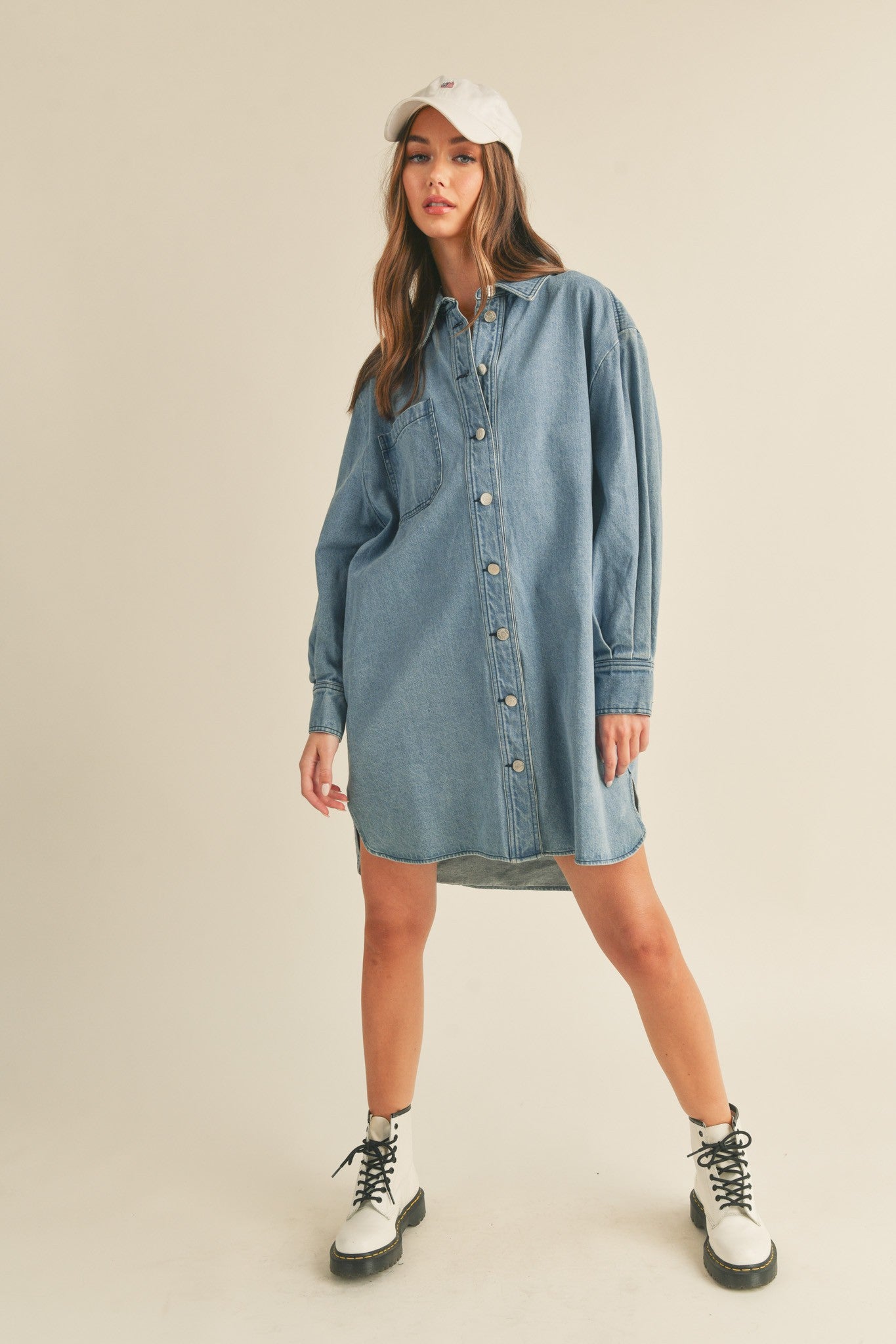 Blue Denim Button Up Front Pocket Dress– PinkBlush