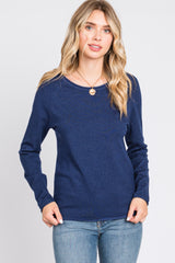 Navy Basic Raglan Sleeve Sweater Top