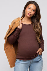 Brown Basic Raglan Sleeve Maternity Sweater Top