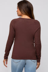 Brown Basic Raglan Sleeve Maternity Sweater Top