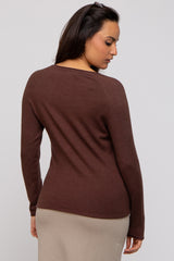 Brown Basic Raglan Sleeve Sweater Top