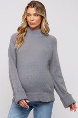 Grey Mock Neck Maternity Sweater