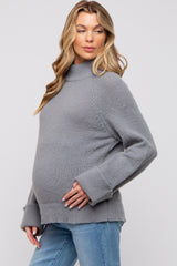 Grey Mock Neck Maternity Sweater