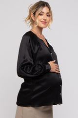 Black Button-Down Long Sleeve Maternity Blouse