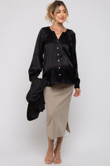 Black Button-Down Long Sleeve Maternity Blouse