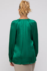 Green Button-Down Long Sleeve Maternity Blouse