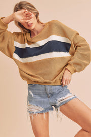 Tan Ivory Navy Stripe Sweatshirt