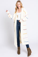 Cream Striped Open Front Cardigan