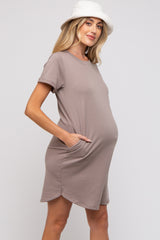 Mocha French Terry Cuffed Short Sleeve Maternity Dress