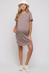 Mocha French Terry Cuffed Short Sleeve Maternity Dress