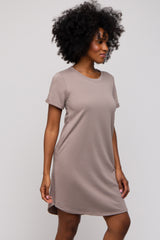 Mocha French Terry Cuffed Short Sleeve Dress