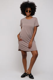 Mocha French Terry Cuffed Short Sleeve Dress