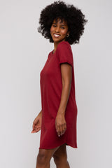 Burgundy French Terry Cuffed Short Sleeve Dress