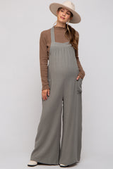 Light Olive Wide Leg Tie Back Maternity Overalls