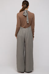 Light Olive Wide Leg Tie Back Maternity Overalls