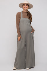 Light Olive Wide Leg Tie Back Maternity Overalls