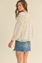 Beige Pleated Texture Tie-Front Blouse