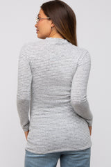 Grey Striped Long Sleeve Mock Neck Maternity Top