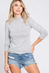 Grey Striped Long Sleeve Mock Neck Maternity Top