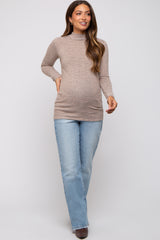 Taupe Striped Long Sleeve Mock Neck Maternity Top