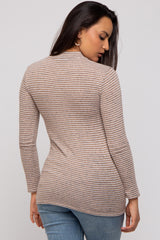 Taupe Striped Long Sleeve Mock Neck Top